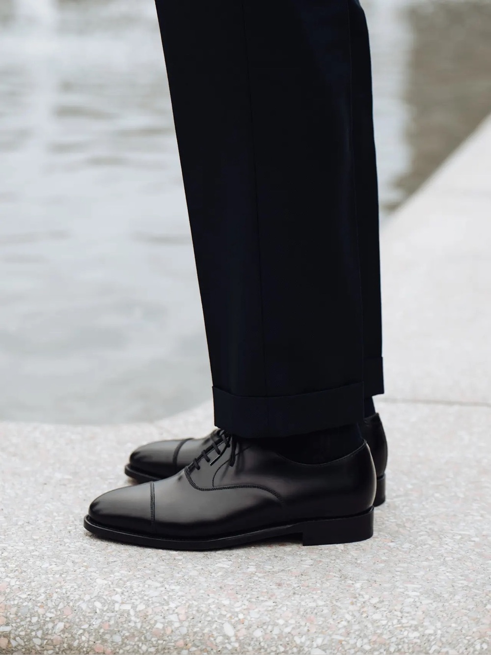 Morjas - Men's Black Calf Leather Cap-Toe Oxford Dress Shoes